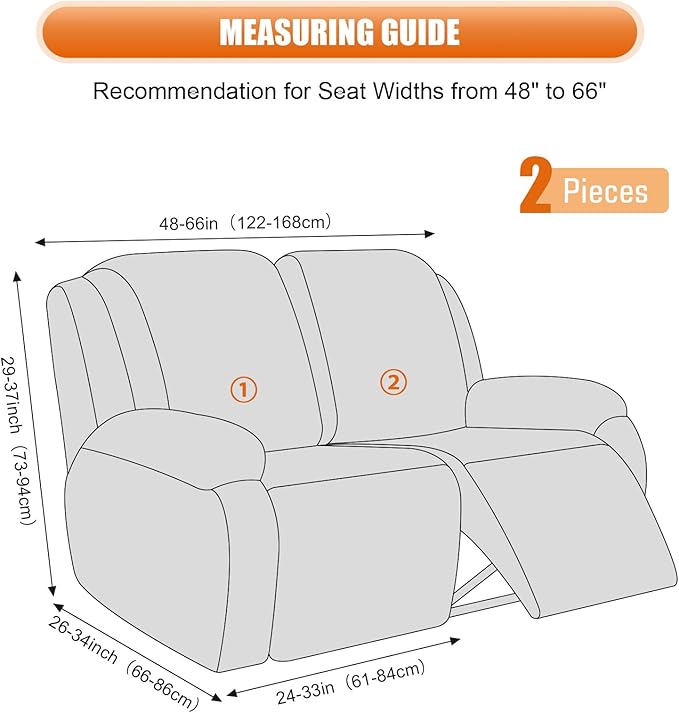 VANSOFY Recliner Cover, 2-Pieces Stretch Reclining Couch Cover with Pockets Loveseat Sofa Slipcovers Soft Washable Furniture Protector for Dogs(Chocolate)