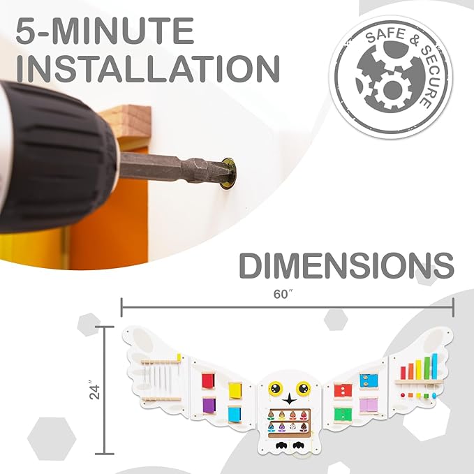 Monläurd® Owl Montessori Busy Board,Sensory Board,Educational Toys,Activity Cube,Wall Toys,Daycare Furniture,Playroom Furniture,Interactive Toys,Wooden Toys,Learning Toys,Boys and Girls 6 M+