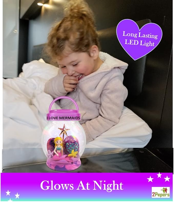 Light Up Mermaid Night Light Arts and Crafts for Kids, Mermaid Gifts for Girls Ages 3 4 5 6 7 8 Years Old, DIY Kids Crafts Terrarium Kit, Mermaid Toy Girls Crafts, Stocking Stuffers for Kids