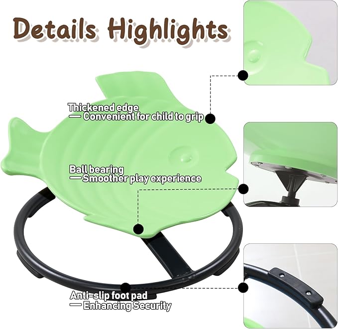 Kids Swivel Chair Sensory Chair for Kids, Spinning Chair Kids Balance Physical Therapy Equipment, Kids Indoor Outdoor Play Equipment, Science Seat for Kids 3-9 (Light Green)