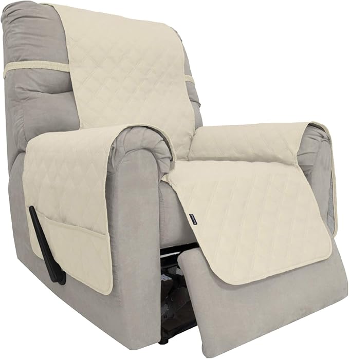 Easy-Going Sofa Slipcover Waterproof Recliner Chair Cover Non-Slip Fabric Couch Cover for Living Room Washable Furniture Protector for Pets Kids Children Dog Cat (Recliner, Ivory)