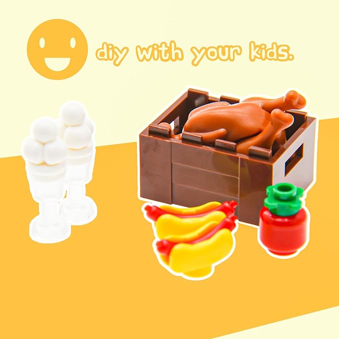 190pcs City-Supermarket-Kitchen Bricks Compatible with Major Brands,Food-Fruits-Apple-Banana Ice-Cream-Sundae-Capcake Chicken-Hotdog stall-Shopping-Trolley DIY-Picnic-Toys Gifts for Kids