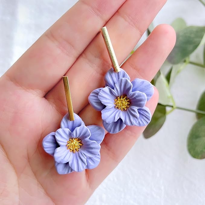 Keoker Flower Petal Clay Cutters - Polymer Clay Cutters for Earrings Making, 4 Shapes with Polymer Clay Petal Press Mold, Clay Cutters for Polymer Clay Jewelry (C)