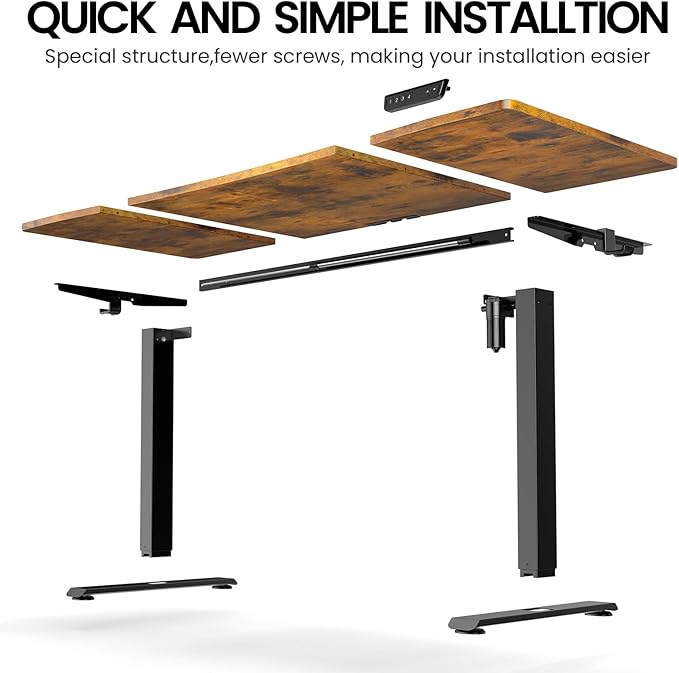 Veken 63 x 28 Inch Electric Standing Desk with Adjustable Height, Sit to Stand Computer Table for Study, Work or Gaming, Home Office Desk Brown