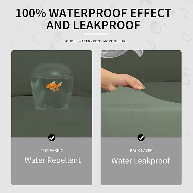 Easy-Going 100% Dual Waterproof Oversized Loveseat Cover Stretch Soft Couch Cover for Dogs, Sofa Slipcover for 2 Separate Cushion Couch Leakproof Furniture Protector Grayish Green