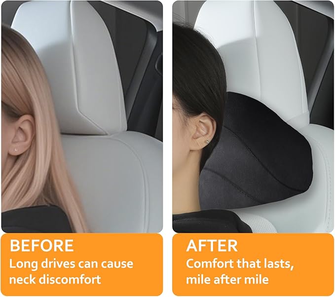 Arcoche Soft car headrest for Model 3 Y S X Highland Juniper Accessories Complies with The Original OEM Factory Standards No Pressure no Odor Easy to Clean Pain Relief Car Neck Pillow 2pc Black