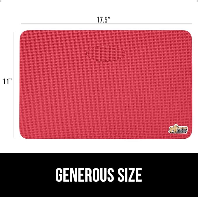 GORILLA GRIP Extra Thick Patent Pending Soft Foam Kneeling Pad, Supportive Large Cushion Knee Pads for Gardening, Baby Bath Time, Dirt and Water Resistant, Workout and Garden Supplies, 17.5x11, Red
