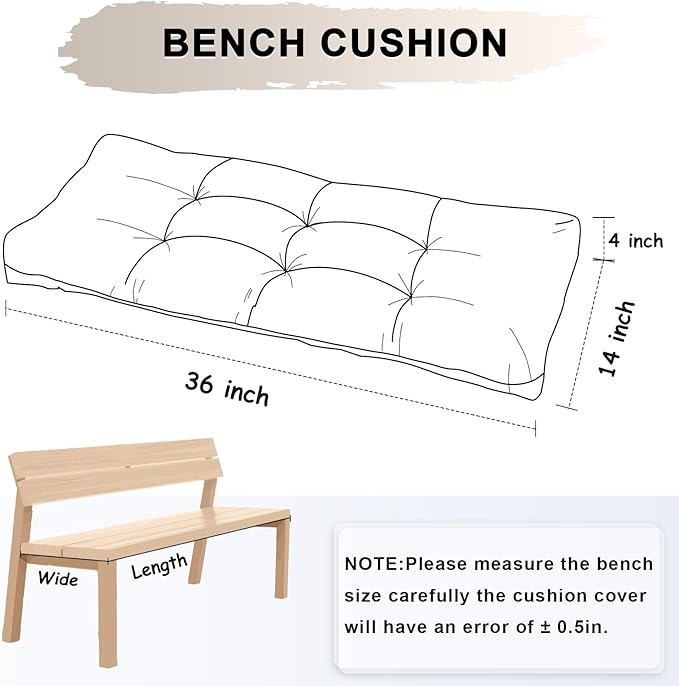 Bench Cushion 36 Inch - Chenille, High-Density Memory Foam, Non-Slip Bottom, Soft Durable Indoor Tufted Long Seat Cushion for Window Garden Furniture (Oyster White, 36x14x4 Inch)