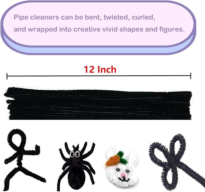 Cldamecy 100 pcs Black Pipe Cleaners with 20 pcs Googly Eyes,Chenille Stems for Craft Project,Craft Pipe Cleaners for DIY Projects,Arts and Holiday Decoration