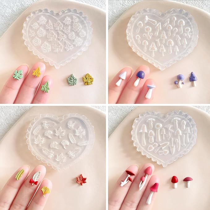 KEOKER Christmas and Fall Polymer Clay Molds, Polymer Clay Silicone Molds, Polymer Clay Mini Molds, 8pcs Earring Molds for Polymer Clay, Polymer Clay Molds for Jewelry(Substitute Micro Clay Cutters)