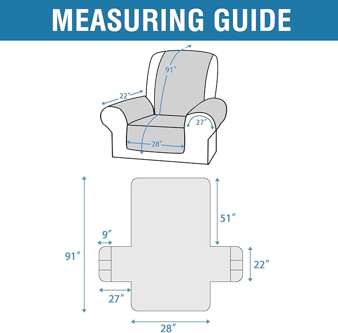 H.VERSAILTEX 100% Waterproof Couch Cover for Reclining Couch Reversible Recliner Covers for Large Recliner with Elastic Straps Sitting Width Up to 28" (Oversized Recliner, Lily Pad/Beige)