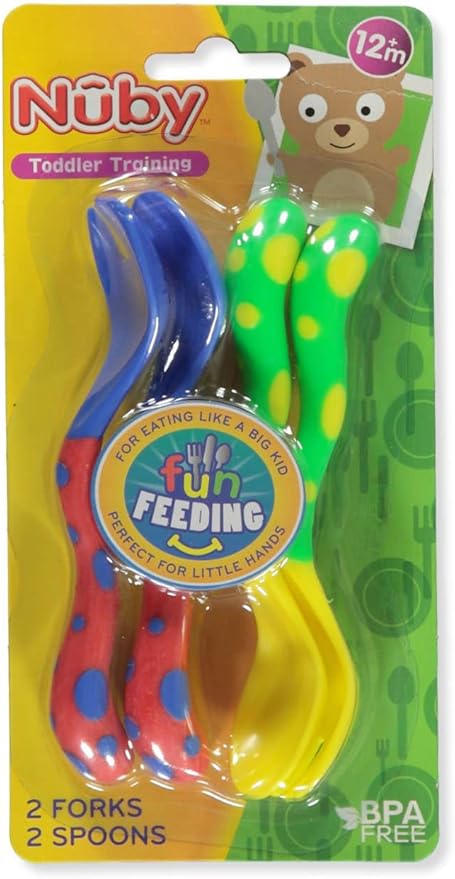 Nuby Fun Feeding Spoons & Forks 2-Pack - yellow/green, one size