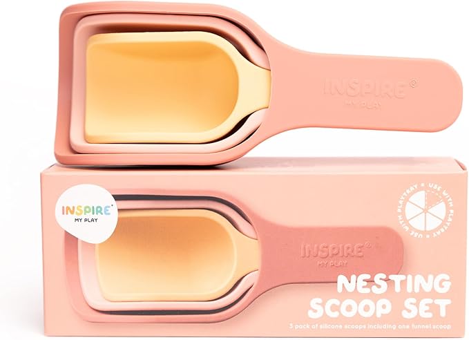 Inspire My Play - 3 x Silicone Nesting Scoops - Perfect for Sensory PlayTray - Sensory Bin Accessories - Special Education Classroom Supplies - Montessori Education Toys - Multi-Purpose Shovel - Coral