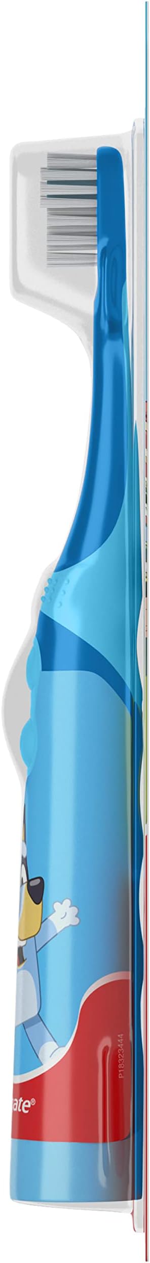 Colgate Kids Battery Powered Toothbrush, Kids Battery Toothbrush with Included AA Battery, Extra Soft Bristles, Flat-Laying Handle to Prevent Rolling, Bluey Toothbrush, 1 Pack