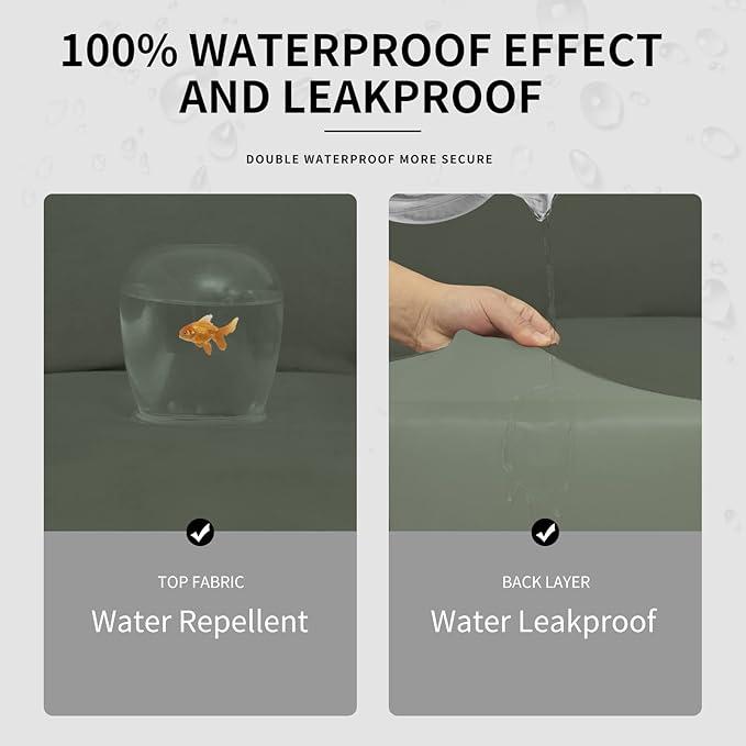 Easy-Going 100% Dual Waterproof Stretch Soft Couch Cover for Dogs, Sofa Slipcover for 3 Separate Cushion Couch Leakproof Furniture Protector for Kids, Pets Grayish Green