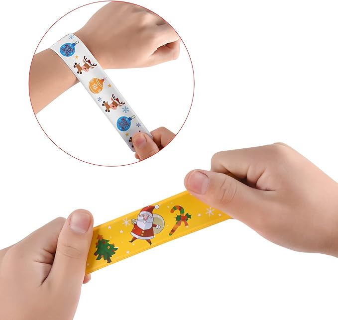 48PCS Christmas Slap Bracelets bulk ,holiday christmas slap bracelet trinkets for kids school class classroom students ,goody goodies bag stocking stuffers gifts toys xmas Favor gift