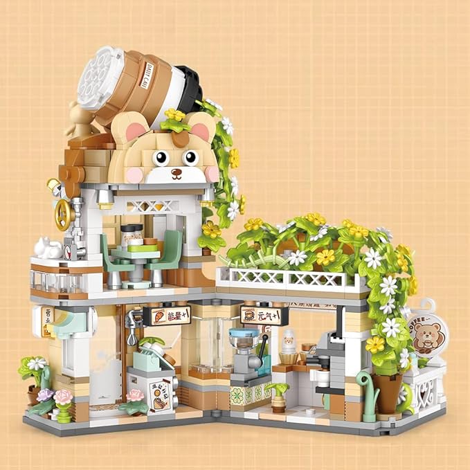 City Cafe Building Blocks Toys, Openable Coffee Shop Building Set for Boys Girls Age 8+,1077pcs Mini Bricks(Not Compatible with Lego) (Green)