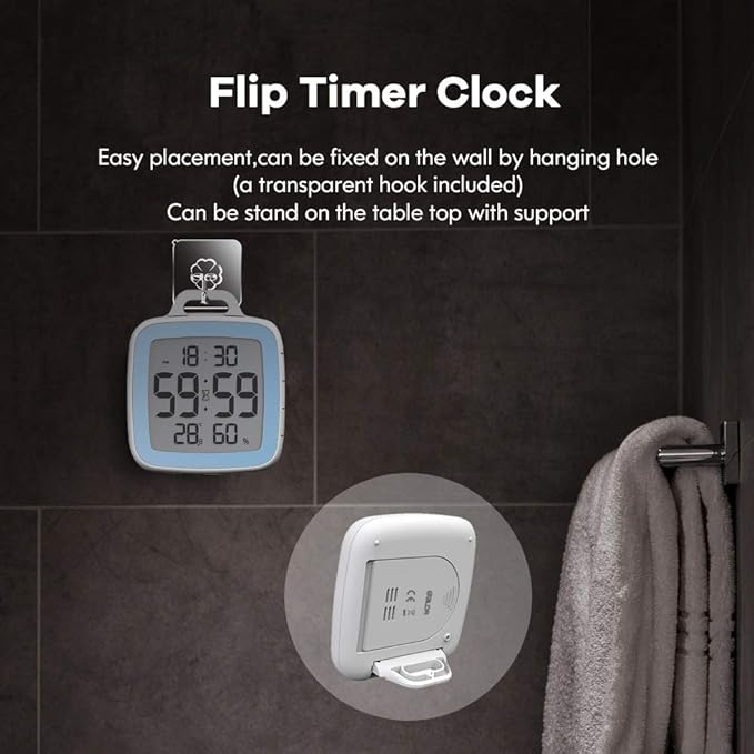 BALDR Digital Bathroom Clock with Timer - Waterproof Shower Clock with Time and Temperature - Waterproof Shower Timer for Kids and Adults - Bathroom Timer, Digital Shower Clocks for Bathroom (Blue)
