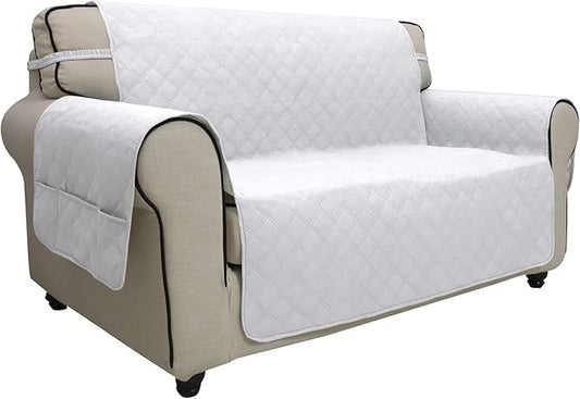 Easy-Going Sofa Slipcover Loveseat Cover Waterproof Couch Cover Washable Sofa Cover for 2 Cushion Couch Non-Slip Fabric Furniture Protector with Pocket for Pets Kids Dog Cat (Loveseat, White)