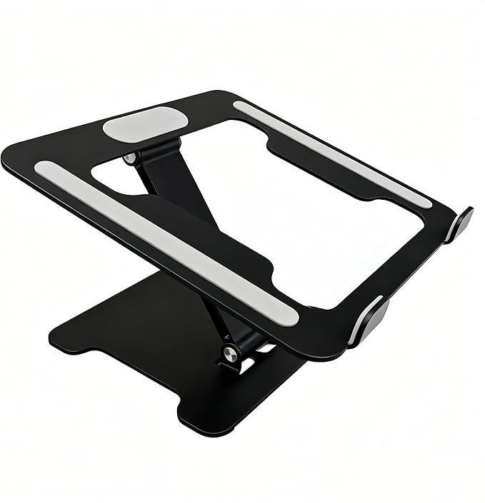 Foldable Aluminum Laptop Stand, Height Adjustable Ergonomic Riser for Collaborative Work,Tablet, Reading and More. Portable Laptop Stand for All 10-16" (Black)