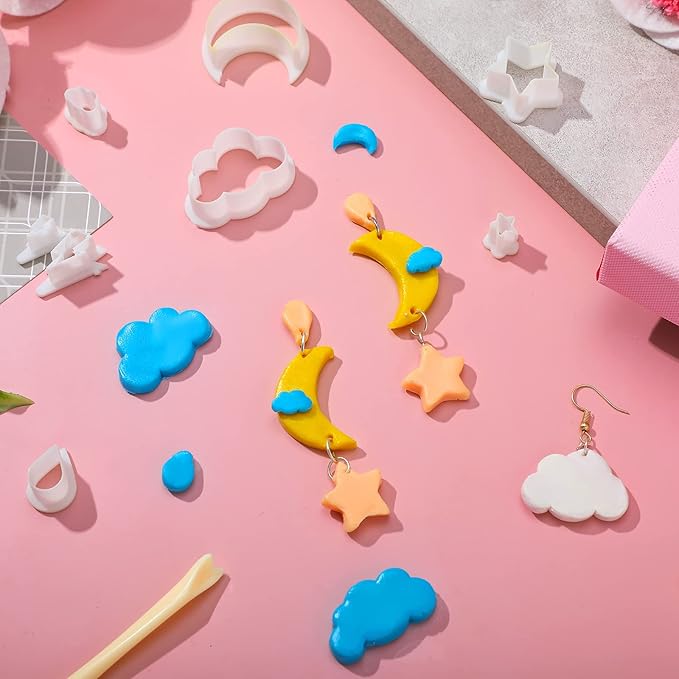 Kajaia 14 Pcs Polymer Clay Cutters Set, Cloud Moon Star Crescent Clay Earring Cutters Rain Drop Lightning DIY Jewelry Making Supplies for Beginners Adults Christmas Gifts