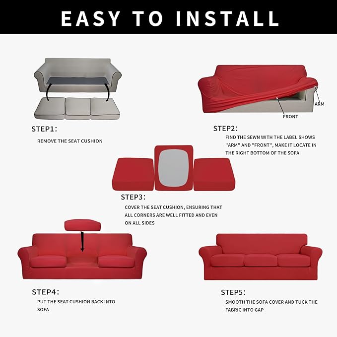 Easy-Going 100% Dual Waterproof Stretch Soft Couch Cover for Dogs, Sofa Slipcover for 3 Separate Cushion Couch Leakproof Furniture Protector for Kids, Pets Christmas Red