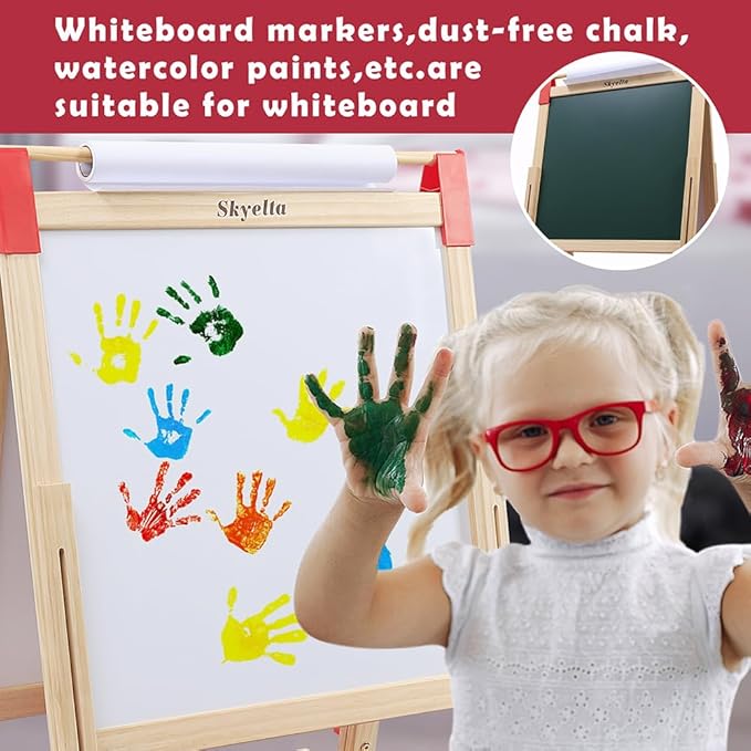 Art Easel for Kids Ages 4-8 9-12,Double Sided Wooden Kids Easel Drawing Board with Magnetic Chalkboard,3-Level Height Adjustable,100+ Accessories,Gift & Art Supplies for Kids