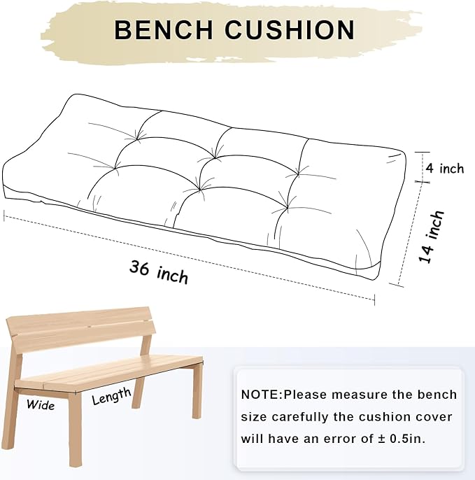 Bench Cushion 36 Inch - Chenille, High-Density Memory Foam, Non-Slip Bottom, Soft Durable Indoor Tufted Long Seat Cushion for Window Garden Furniture (White, 36x14x4 Inch)