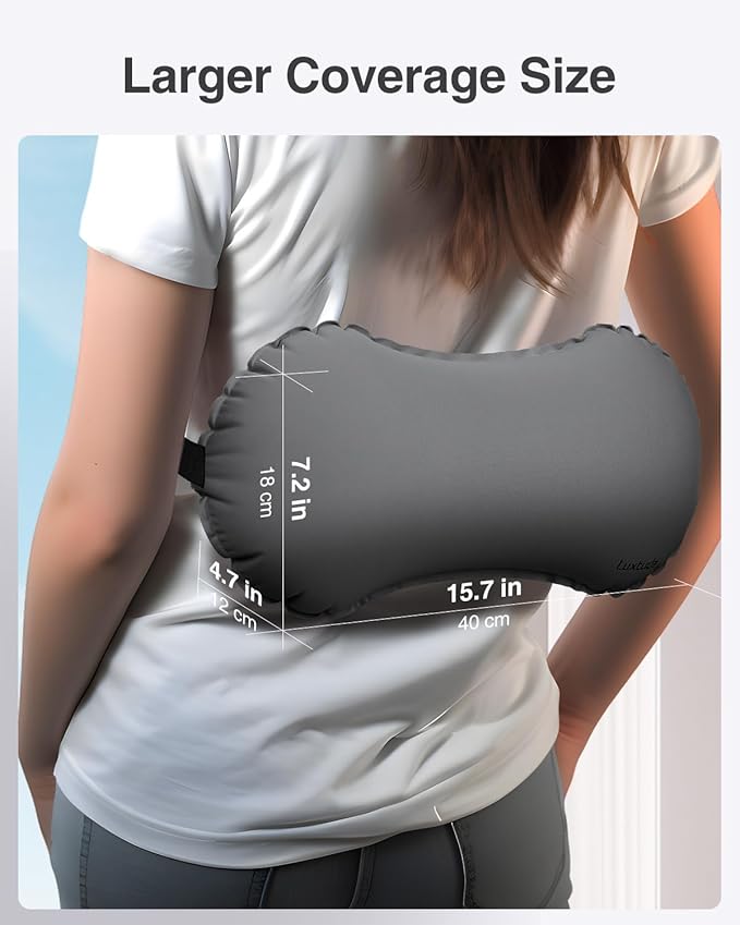 Luxtude Inflatable Lumbar Pillow for Airplane Travel, Lumbar Support Pillow for Office Chair/Car, Self-Inflating Travel Lumbar Pillow Back Support, Lower Back Pillow for Reducing Lumbar Pain