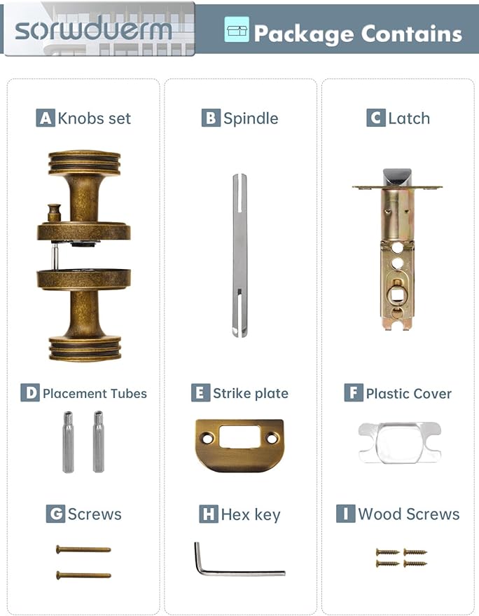 2 Pack Antique Brass Bronze Door Knob Interior Privacy Door Knobs with Lock Door Handle Bedroom and Bathroom Zinc Alloy