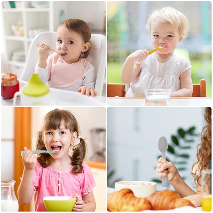 Vicloon Silicone Baby Feeding Spoons, 4 PCS Baby Spoons, First Stage Feeding Spoons for Infants, Silicone Baby Spoons Ultra-Durable & Chewproof, Silicone Feeding Spoons Dishwasher Safe,Baby Utensils