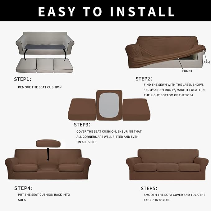 Easy-Going 100% Dual Waterproof Oversized Cover Stretch Soft Couch Cover for Dogs, Sofa Slipcover for 3 Separate Cushion Couch Leakproof Furniture Protector for Kids, Pets Brown
