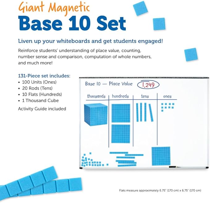 Learning Resources Giant Magnetic Base Ten, Magnetic Base Ten, Use with Magnetic Surfaces or Whiteboards, 131 Piece Set