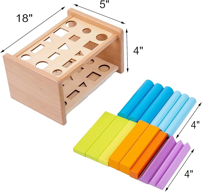 Montessori Toys for 1 2 3 Years Old Wooden 3D Shape Matching Toys,Wooden Posting Stand Montessori Color Sorting Sticks Game-Cognitive Shapes Colors,Educational Sensory Toy for Boys Girls Giftďź15 Pcsďź