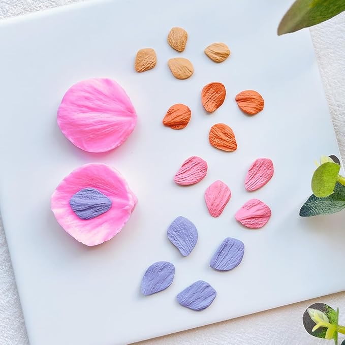 Keoker Flower Petal Clay Cutters - Polymer Clay Cutters for Earrings Making, 4 Shapes with Polymer Clay Petal Press Mold, Clay Cutters for Polymer Clay Jewelry (A)