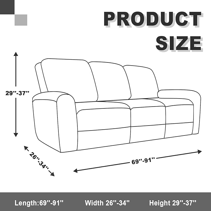 Stretch Jacquard Recliner Sofa Covers 3 Seat Soft Recliner Chair Covers Sofa Slipcover with Pocket and Elastic Bottom Furniture Protector for Kid,Pets(Checks,Khaki)