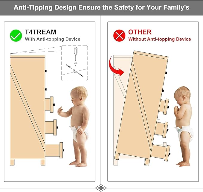 T4TREAM 6 Drawers Dresser Chests for Bedroom, 48" Tall Rustic Chset of Drawers, Wood Dressers Organizer for Bedroom, Living Room,Hallway, Antique White