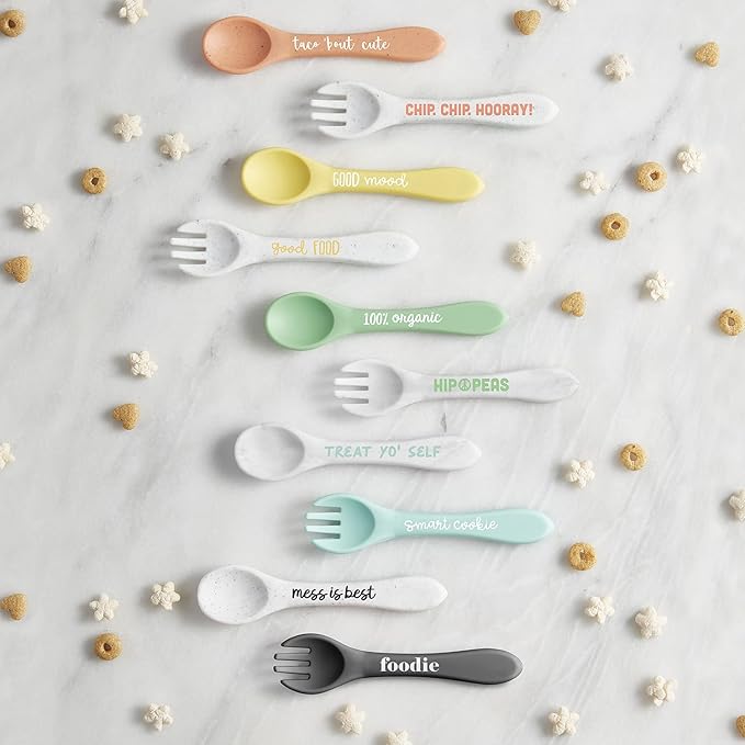 Stephan Baby Silicone Spoon + Fork Set, Pea-ce