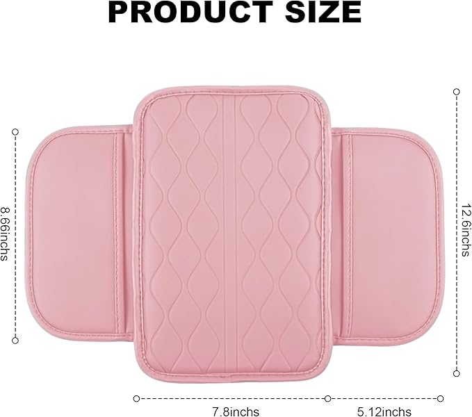 frani Car Center Console Cover,Leather Car Armrest Cover with 2 Storage Bags,Universal Car Arm Rest Cover,Car Interior Accessories Protector for Most Vehicle Light Pink