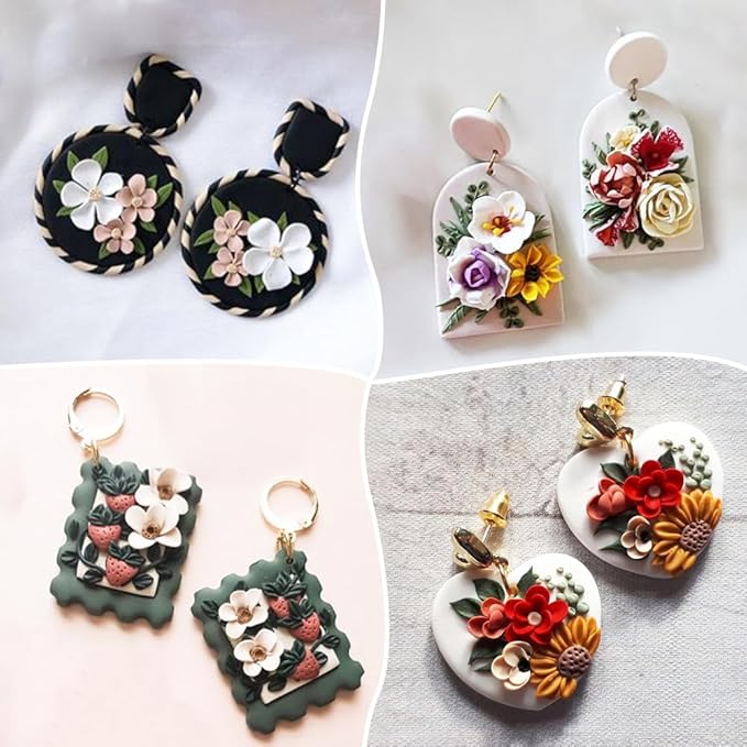 Puocaon Petal Polymer Clay Cutters - Mini Flower Petal Clay Cutters for Polymer Clay Jewelry, Set of 8 Clay Jewelry Cutters, Micro Flower Clay Cutter Set, 3D Flower Cutters for Polymer Clay Earrings