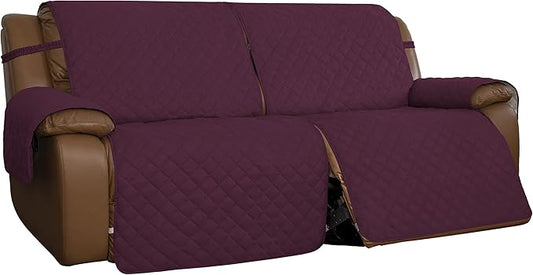 Easy-Going Recliner Sofa Cover, Reversible Couch Cover for Double Recliner, Split Sofa Cover for Each Seat, Furniture Protector with Elastic Straps for Kids, Dogs, Pets (2 Seater, Wine/Beige)