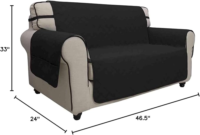 Easy-Going Sofa Slipcover Loveseat Cover Waterproof Couch Cover Washable Sofa Cover for 2 Cushion Couch Non-Slip Fabric Furniture Protector with Pocket for Pets Kids Dog Cat (Loveseat, Black)