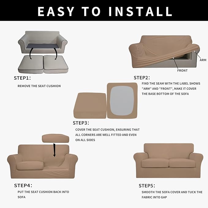 Easy-Going 100% Dual Waterproof Oversized Loveseat Cover Stretch Soft Couch Cover for Dogs, Sofa Slipcover for 2 Separate Cushion Couch Leakproof Furniture Protector for Kids, Pets Camel