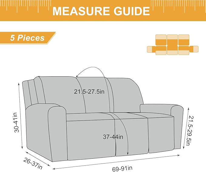 Genina Recliner Cover Stretch Couch Covers, Sofa slipcover for Reclining Couch Thick Jacquard Furniture Protector Washable (Black, 3 Seat)