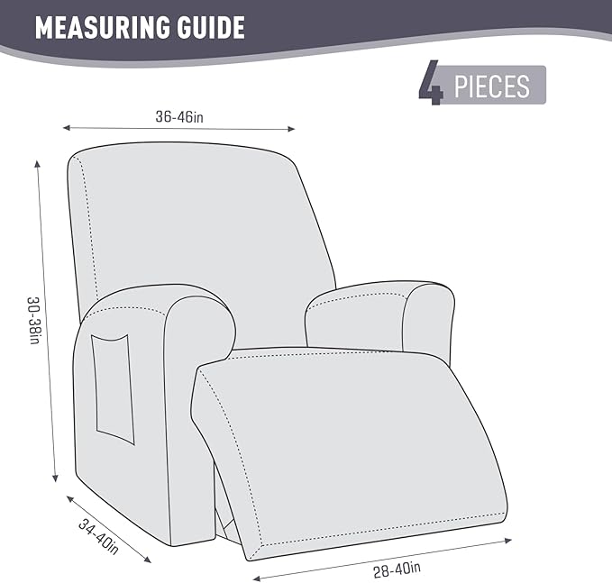KinCam Recliner Covers, Stretch Reclining Chair Covers, Recliner Sofa Slipcovers Stripe Jacquard Recliner Couch Covers Furniture Protector Covers for Pet Kid (1 XL Seater, Light Gray)
