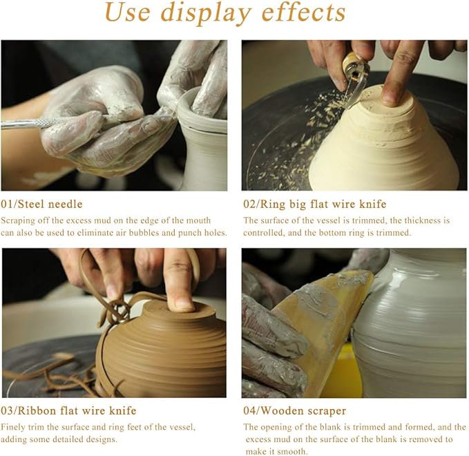 8 Pieces Wooden Pottery Sculpting Clay Cleaning Tool Set, Includes Clay Cutting, Modeling, Trimming Tools, for Beginner Level Pottery and Smoothing, Cleaning, Carving, Shaping and Sculpting