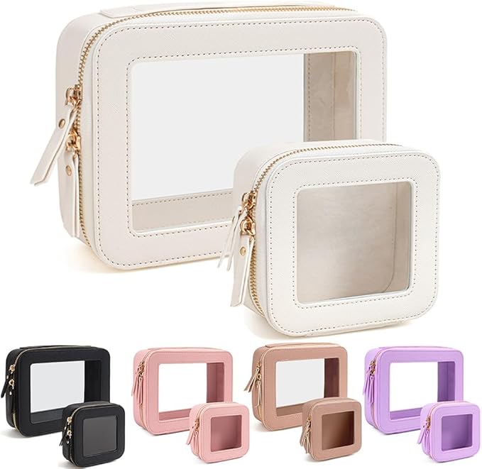 FFpaw Travel Clear Makeup Bag Set, TSA Approved Cosmetic Bag Case with Zipper Portable Makeup Pouch Toiletry Bag Women Traveling Cosmetic Organizer Storage Bag Car Organizer Car Essentials for Women