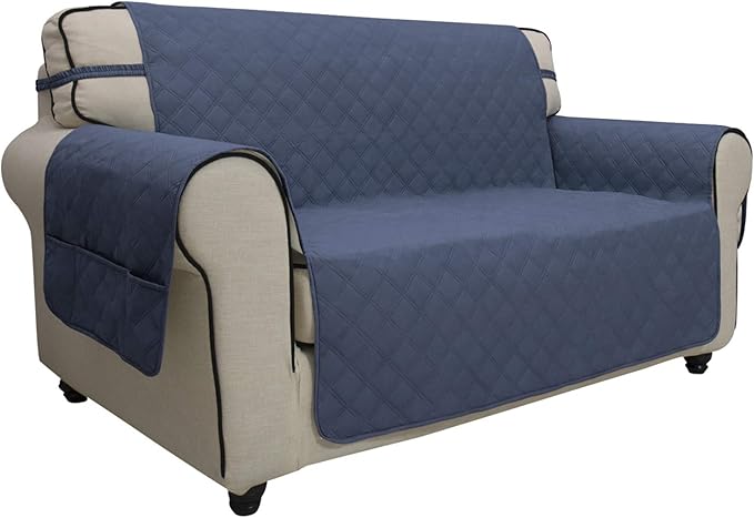 Easy-Going Sofa Slipcover Loveseat Cover Waterproof Couch Cover Washable Sofa Cover for 2 Cushion Couch Non-Slip Fabric Furniture Protector with Pocket for Pets Kids Dog Cat (Loveseat, Navy)