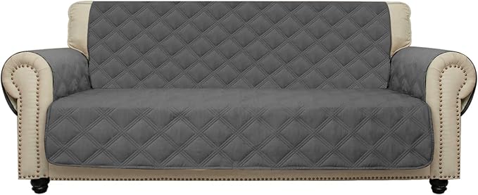 CHHKON Sofa Cover 100% Waterproof Non-Slip Quilted Furniture Protector Sofa Slipcover for Children, Pets for Leather Couch (Dark Grey, 68")