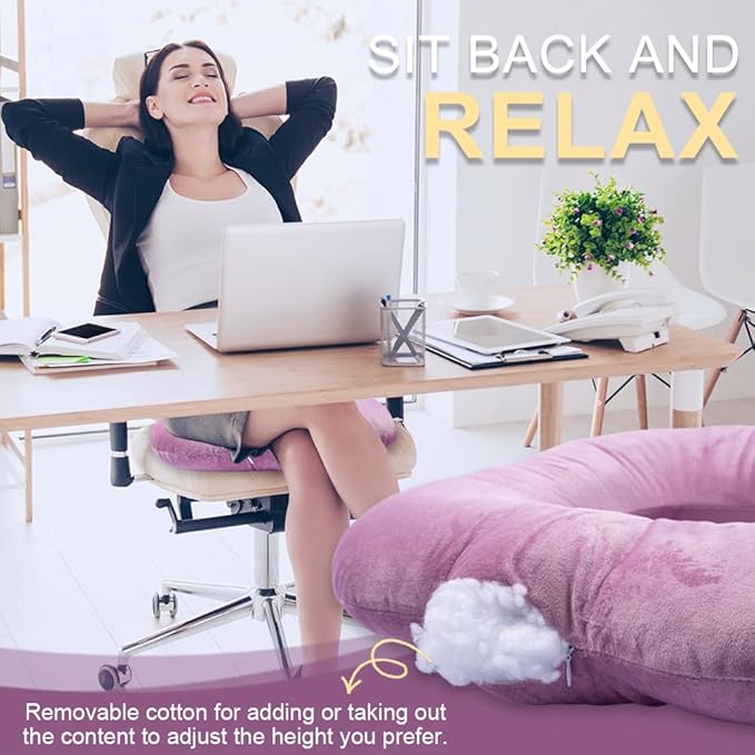 Stuffed Donut Pillow Seat Cushion | for Tailbone and Coccyx Pain, Hemorrhoids, Bed Sores, Pregnancy, Prostate, Surgery Recovery, Sitting Pressure Relief, for Home, Office and Car (Fuchsia pink)